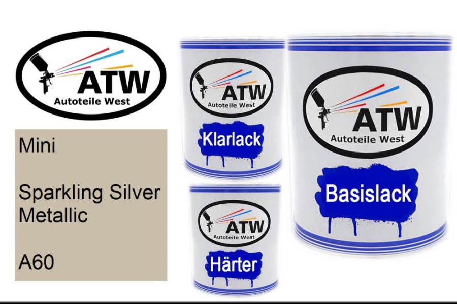 Mini, Sparkling Silver Metallic, A60: 1L Lackdose + 1L Klarlack + 500ml Härter - Set, von ATW Autoteile West.
